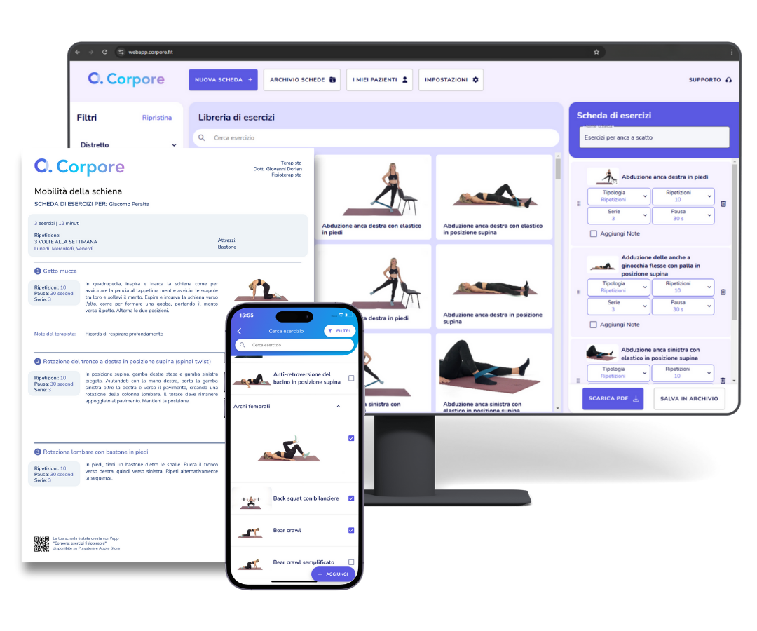 Corpore su desktop e smartphone per fisioterapisti