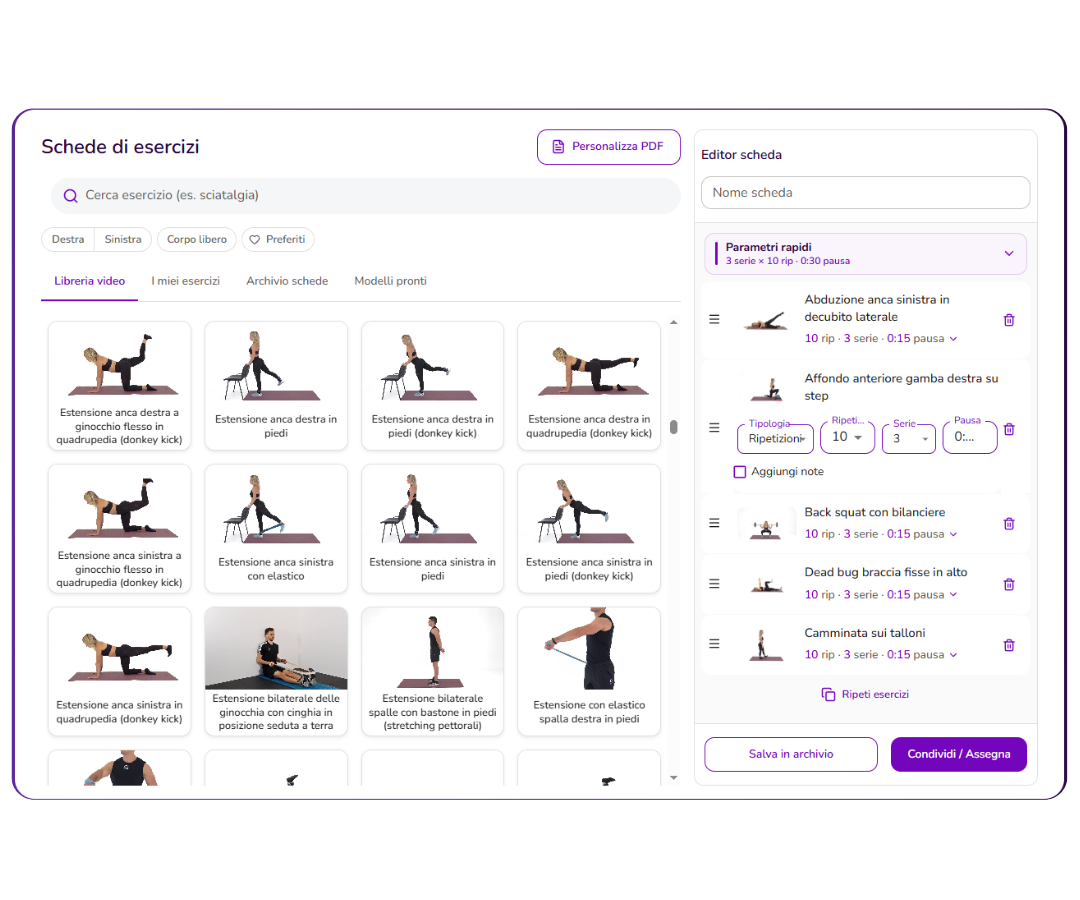 Editor scheda esercizi su Corpore